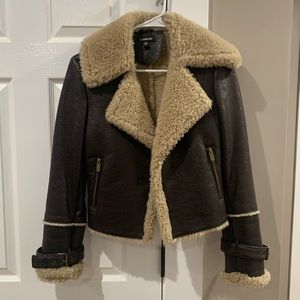 Brown teddy / fax leather coat